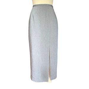 Vintage Women's Gray Midi High Waist Pencil Skirt w/ Slit